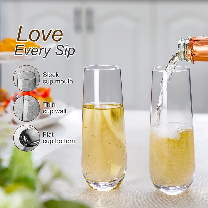 Набір келихів для шампанського Amisglass, 6 шт. , келихи для шампанського 300 мл, прозоре кришталеве скло, кришталево чиста чистот