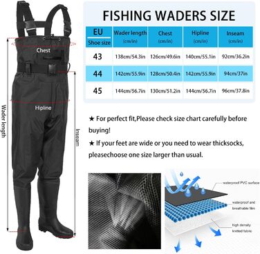 Вейдерси для чоловіків та жінок, рибальські вейдерси з чобітьми, рибальські штани для дорослих з чобітьми, дихаючі водонепроникні вейдерси для любителів спортивної риболовлі, риболовлі, водних видів спорту, активного відпочинку B-43