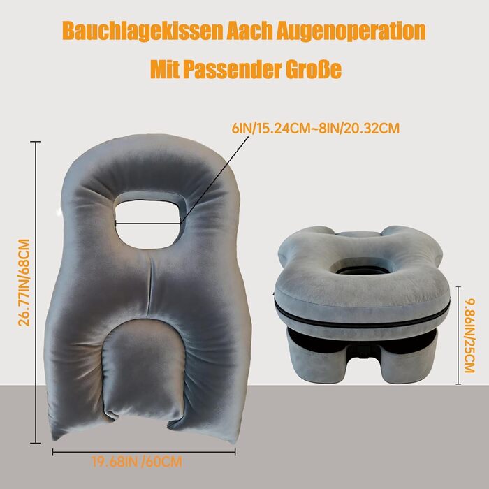 Подушка для сну обличчям вниз, післяопераційна подушка для підтримки, регульований по висоті масажний підголівник для ліжка, обладнання для відновлення після вітректомії сітківки (сірий)