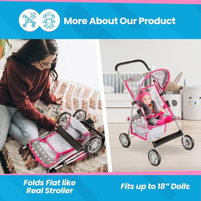 Коляска для ляльок Kinderplay, коляска для ляльок-баггі, коляска з ременем безпеки та сіткою для покупок - дитяча іграшка, сучасні