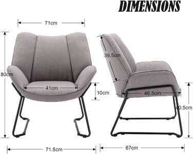 Льняне крісло Chairus для вітальні, балкону, сучасне м&39яке крісло-реклайнер з металевими ніжками (сіре)