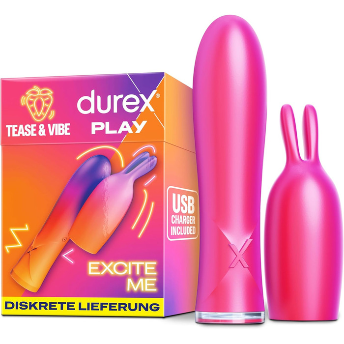 Вібратор Durex Tease & Vibe 2 в 1 з наконечником-тизером - Секс-іграшка для жінок, чоловіків і пар - Секс-іграшка з вібрацією в 7 рівнях - Водонепроникний, тихий і заряджається через USB