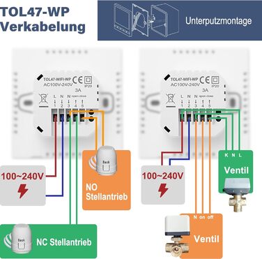 Термостат теплої підлоги, кімнатний термостат теплої підлоги WLAN для підігріву води, інтелектуальна сумісність з Alexa, Tuya Smart Life APP 3A TOL47WIFI