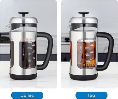 Кавоварка Easyworkz Френч-прес 350 мл Кавоварка з нержавіючої сталі з боросилікатним склом, нековзна м'яка ручка, срібло 350 мл