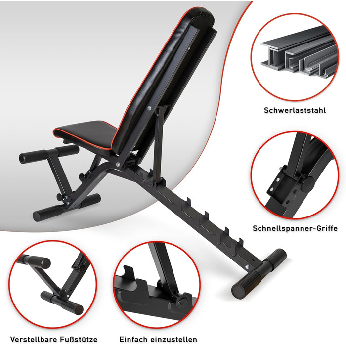 Професійна гантель Лава для тренажерів Premium Line Лава з багаторівневим регулюванням нахилу Надзвичайно вантажопідйомна вага 550 кг 21 тренувальне положення З опорою для ніг Включає посібник з тренувань для лави