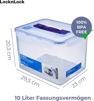 Герметичний контейнер Lock&Lock Classic з ручками та зливним отвором, 10 л 29,5 x 23 x 20,3 см 100 герметичний та водонепроникний контейнер для зберігання продуктів з кришкою Морозостійкий контейнер 10 л зливна решітка