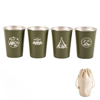Набір із 4 кавових чашок з нержавіючої сталі 304 об&39ємом 350 мл для активного відпочинку, зелений, для походів