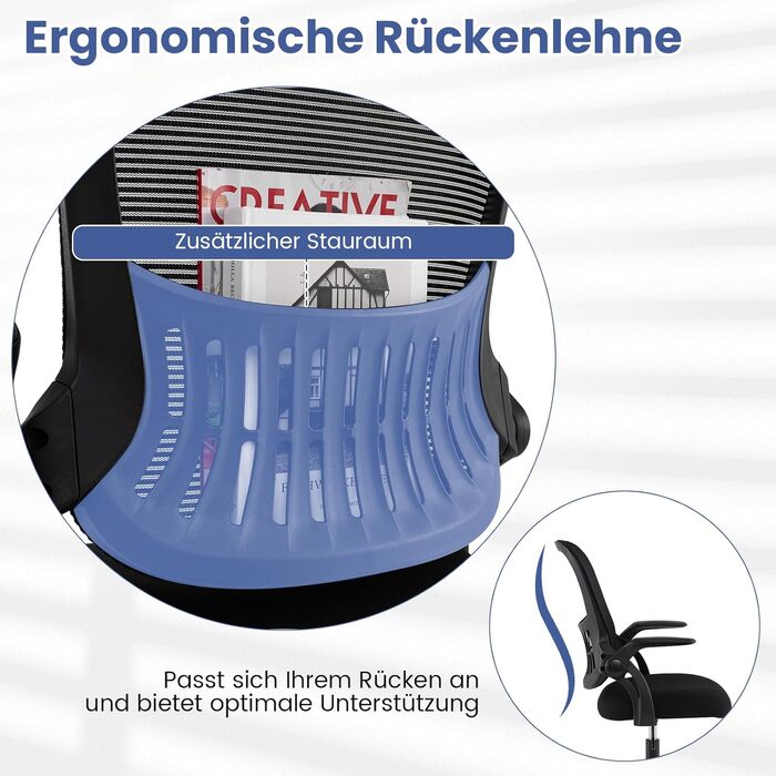 Робоче крісло COSTWAY, офісне крісло з відкидними підлокітниками та підставкою для ніг, висота сидіння 58-76 см, високе обертове крісло, вантажопідйомність до 136 кг, чорний колір, висота сидіння 58-76 см
