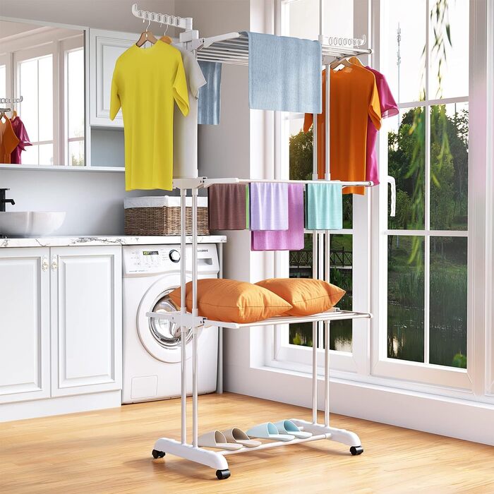 Невидима конячка для білизни на колесах Багатофункціональна 4-х ярусна сушарка для білизни Складана сушарка для білизни Компактна