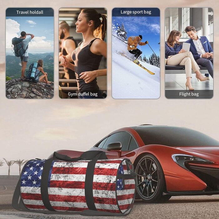 Спортивна сумка для подорожей, сумка на ніч, з принтом американського прапора, День Незалежності, 4 липня, чорна, універсальний розмір