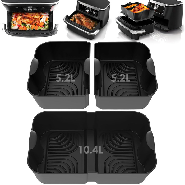 Аксесуари для фритюрниці VIRIECH 3 шт. для Ninja Foodi Flexdrawer AF500EU, двозонні аксесуари для фритюрниці, багаторазова силіконова форма для фритюрниці 3 в 1 для аксесуарів для фритюрниці Ninja