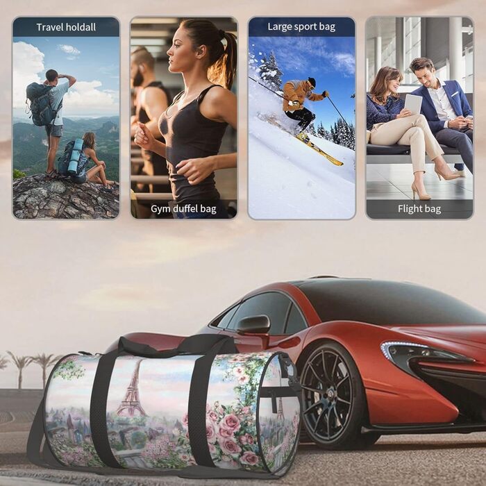 Спортивна сумка, дорожня сумка, стильний принт Ейфелевої вежі, Париж, сумка для подорожей на вихідні, чорна, універсальний розмір