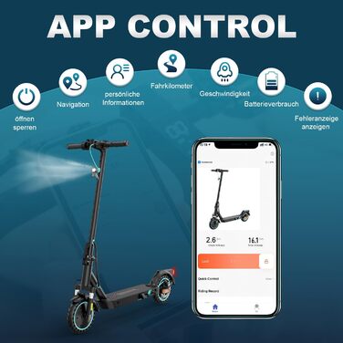 Електросамокат з допуском до дорожнього руху (ABE), Макс. 20 км/год, Зручна амортизація, Підключення до APP, Складаний, Світлодіод