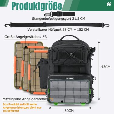 Рюкзак для рибалки Goture, рюкзак для рибальських снастей із тримачем для вудки, сумка для спорядження для морської риболовлі, сумка через плече для вулиці, чорно-чорна (збільшена версія)