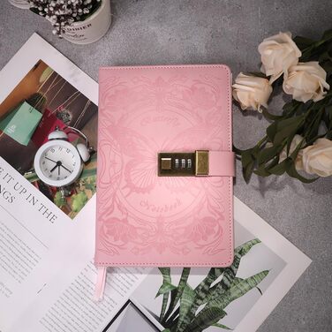 Щоденник TIEFOSSI із замком для жінок та дівчат, журнал у лінійку із замком, блокнот-щоденник у формі метелика з ручкою та закладкою-метеликом, щоденник для письма із замком, рожевий