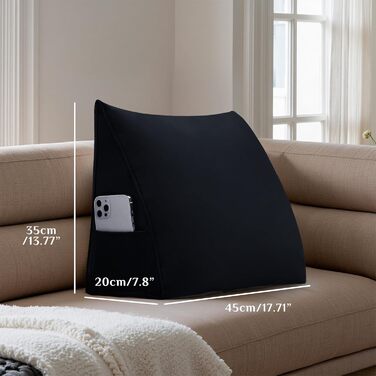 Оксамитова клиноподібна подушка для узголів&39я ліжка - Трикутна спинка для комфортного читання та сидіння (Чорна, 45x20x35 см) Чорний 45x20x35 см