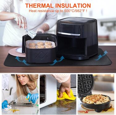 Вогнетривка підкладка Силіконовий вогнезахисний килимок зі скловолокна для стільниці Термостійкий килимок для фритюрниці Вогнетривка кавоварка Протиковзкий водонепроникний (40 x 60 см) Чорний 4060см