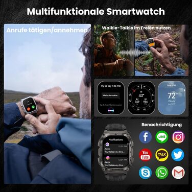 Розумний годинник KOSPET Tank M4 GPS для чоловіків, повністю з нержавіючої сталі, глобальні офлайн-карти та система з 6 супутників, водонепроникність 100 м, 50-денний заряд батареї, дзвінки Bluetooth, цілодобовий моніторинг серцевого ритму/сну, чорний