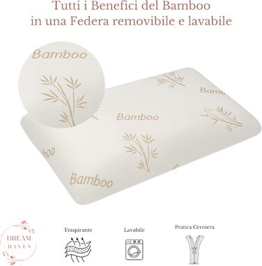 Подушка DREAM HAVEN з піни з ефектом пам&39яті з чохлом з алое вера, для шиї та ортопедичної подушки для ліжка, антикліщова та гіпоалергенна (пара бамбука, 1) 1 пара бамбука