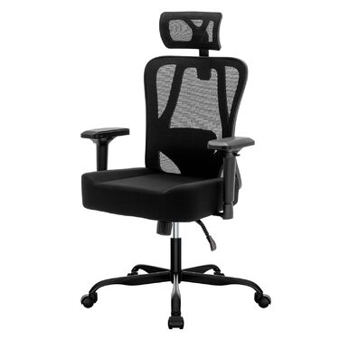 Ергономічне офісне крісло, обертове крісло з функцією гойдання, офісне крісло з регульованим підголівником, 2D підлокітники, крісло керівника з сітки, поперекова підтримка, функція гойдання 90-125, вантажопідйомність 120 кг Black-1