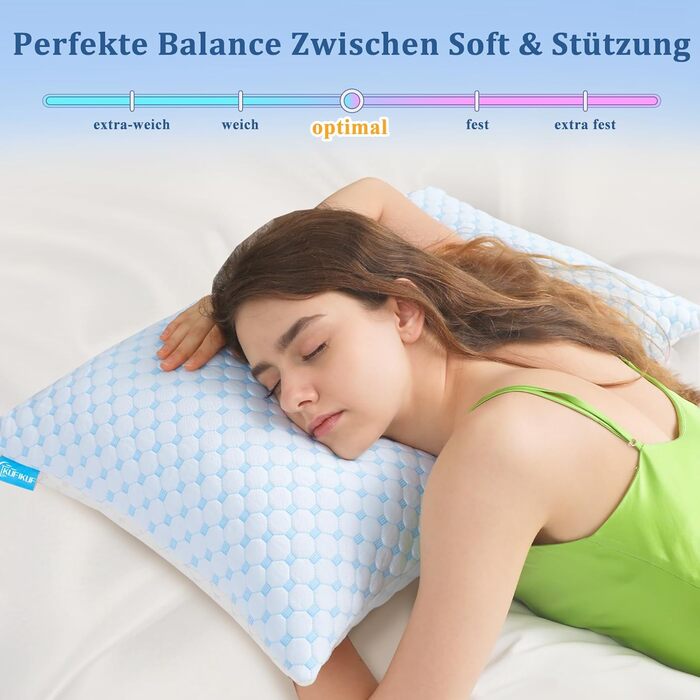 Подушки 40x80, 2 шт. - Подушка з мікрофібри, м&39яка та дихаюча для алергіків, регульована по висоті подушка для сну на боці, спині та животі, ергономічна подушка від болю в шиї, 40x80 см, небесно-блакитний, 2 шт.