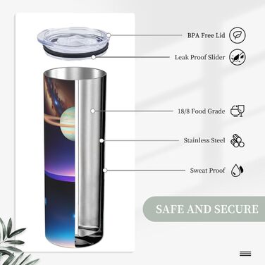 Кухоль з прямою трубочкою, дизайн Космічний Сатурн, принт, дорожній кухоль, підходить для кемпінгу, офісу та дому, 590 мл