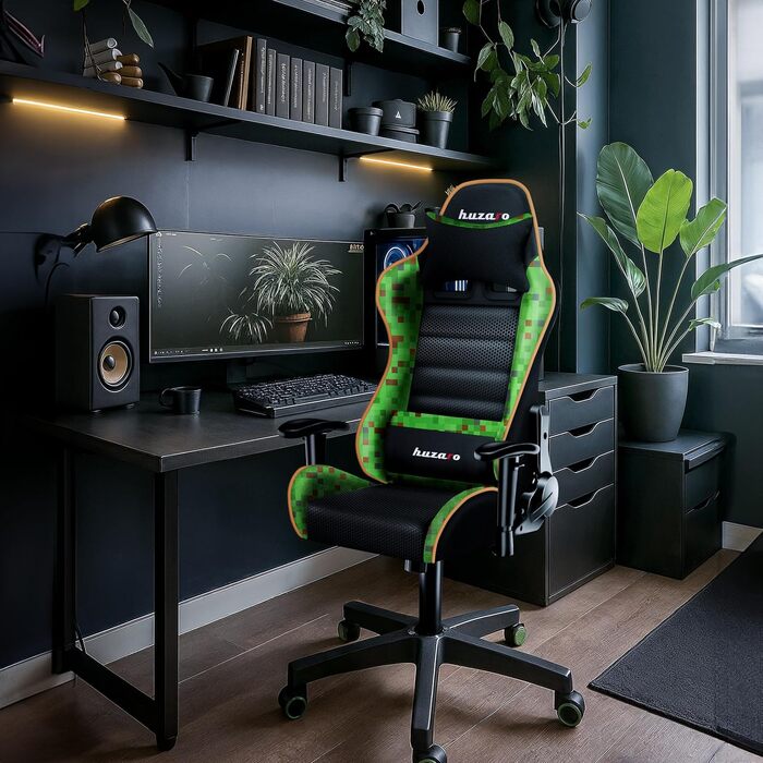 Ігрове крісло Huzaro Ranger 6.0 для дітей, офісне крісло, стільце для столу, підлокітники, ергономічний сучасний дизайн, подушки для шиї та попереку, штучна шкіра, функція гойдання, Pixel Pixel Small