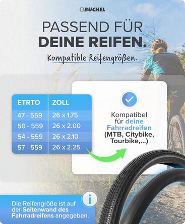 Камера велосипедна Bchel 26 дюймів - AV 35мм, 26x1,75-2,125 (47-559), з монтажними лопатями та ковпачками на ніпель - міцна, герметична, з високоякісної гуми - для міських, туристичних та гірських велосипедів