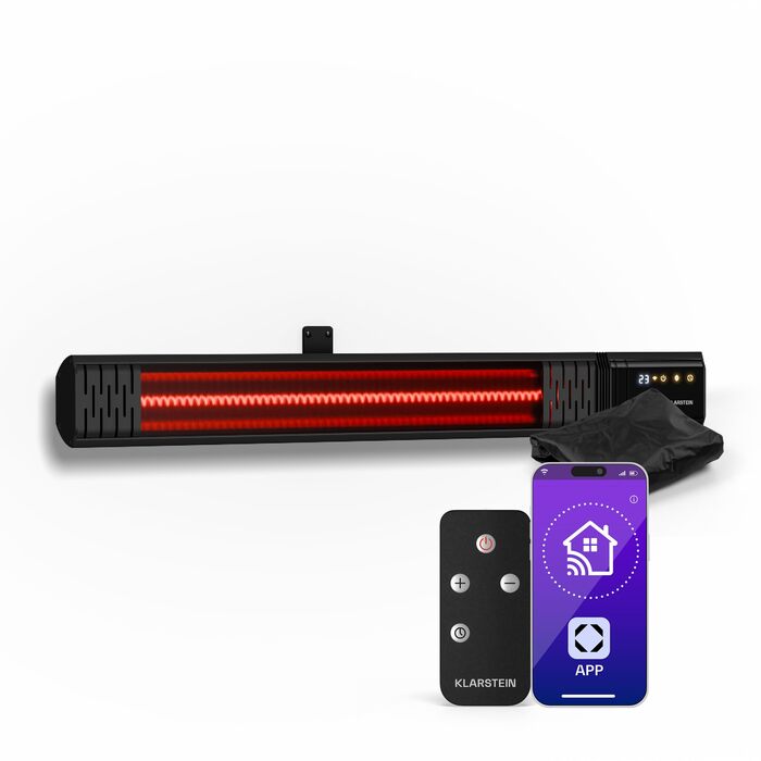 Інфрачервоний настінний обігрівач Klarstein 2000 Вт настінний, IP65, 9 налаштувань нагріву, додаток та пульт дистанційного керування, таймер, алюмінієвий, електричний обігрівач для 15 м, WiFi, тихий, електричний настінний обігрівач