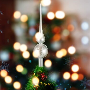 Скляна новорічна верхівка для ялинки сріблясто-біла UNOLIGA