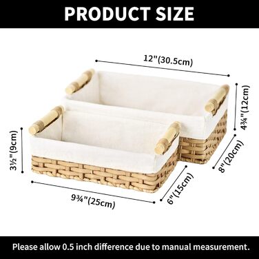 БАБУСЯ КАЖЕ Вузькі кошики для зберігання, кошики для зберігання туалетного паперу з 2 шт. , плетений кошик для зберігання, плетений кошик з полицями, водонепроникні кошики для ванної кімнати, декоративні кошики для пеленального столика - натуральні