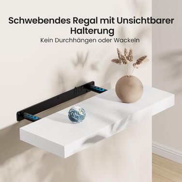 Настінна полиця STOREMIC, Білі настінні полиці 40 см, Комплект з 1 плаваючої полиці Біла, Сучасна декоративна полиця з лаконічним покриттям для спальні, кухні, офісу, вітальні тощо.