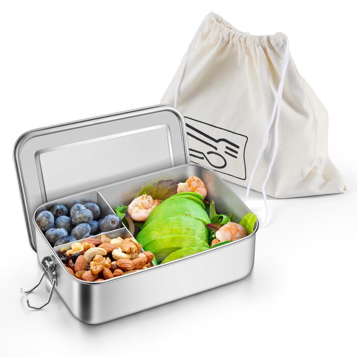 Ланчбокс Homikit з роздільниками, нержавіюча сталь, 850 мл. Бенто-бокс з сумкою для дітей та дорослих, контейнер для обіду з виймаються перегородками та герметичною кришкою з силіконовим ущільнювачем.