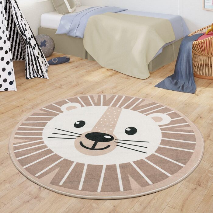 Домашній килим Дитяча кімната Дитячий килим Дитячий килимок для хлопчиків і дівчаток круглий сучасний, колір бежевий, розмір Ø 80