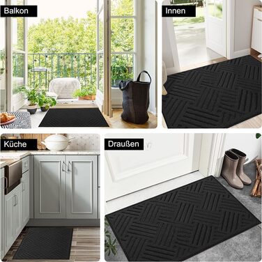 Килимок для вулиці 60x90 см, м&39який, поглинаючий та брудовідштовхувальний, нековзний, килимок для підлоги, який можна прати в пральній машині, для передніх та задніх дверей, для брудного взуття та лап (Чорний 4) Чорний 4 60 x 90 см (Прямокутний)