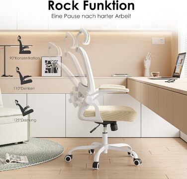 Ергономічне офісне крісло Farini, регульоване по висоті офісне крісло з підголівником, зручне крісло для домашнього офісу, комп&39ютерне крісло, крісло керівника з підлокітниками, вантажопідйомність 150 кг, бежеве комп&39ютерне крісло з колесами та підгол