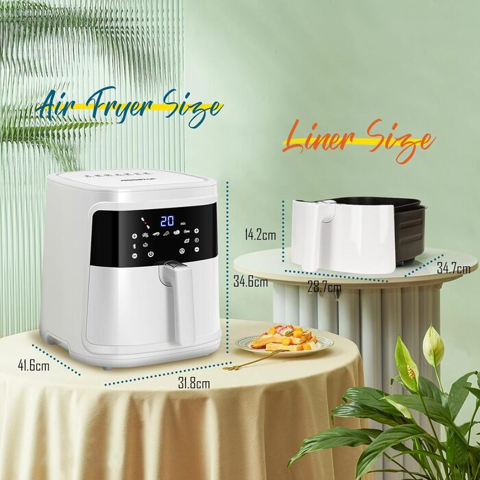 Фритюрниця Aigostar White Cube 7 л XXL Фритюрниця з гарячим повітрям 1900 Вт, 7 програм, підтримка тепла, 20 рецептів, без олії, для 6-10 осіб, фритюрниця з цифровим світлодіодним сенсорним екраном