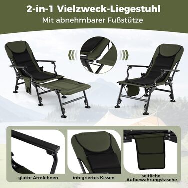Рибальське крісло COSTWAY зі знімною підставкою для ніг, кемпінгове крісло з регульованою спинкою та м&39якою високою спинкою, регульоване по висоті коропове крісло, складне рибальське крісло для кемпінгу, риболовля в наметі