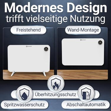Інфрачервоний настінний обігрівач 600 Вт - Миттєве комфортне тепло - Значно знижує витрати на опалення - Розкішні функції з термостатом застосунок - Міцний, безшумний - 2-в-1 настінний та окремостоячий пристрій (600 Вт)