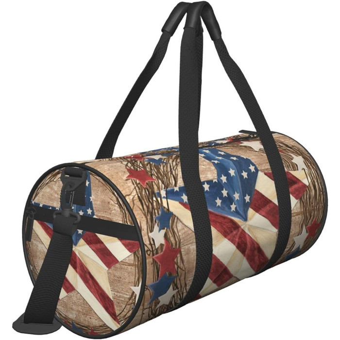 Спортивна сумка для подорожей, дизайн Американський патріотичний принт, Чорний колір, Універсальний розмір