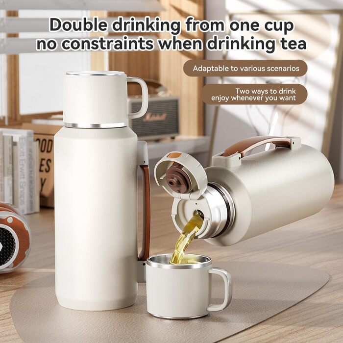 Термос Simcat 1000 мл, нержавіюча сталь 316, пляшка для пиття з нержавіючої сталі (зберігає напої протягом 24 годин), термокружка, ізольована кружка, ізольована пляшка з чашкою, окрема камера для чаю (чорний, 1000 мл) 1000 мл чорний