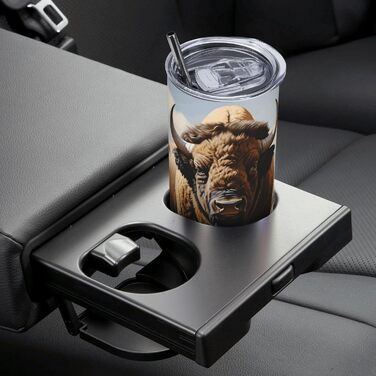 Кухоль з прямою трубочкою, дизайн стадо північноамериканських бізонів, друкований, дорожній кухоль, підходить для кемпінгу, офісу та дому, 590 мл