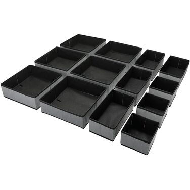 Набір Puricon з 13 коробок для зберігання тканини, органайзери для шухляд/системи для зберігання одягу, складні коробки для зберігання в гардеробах та спальнях - сірі, 13 предметів