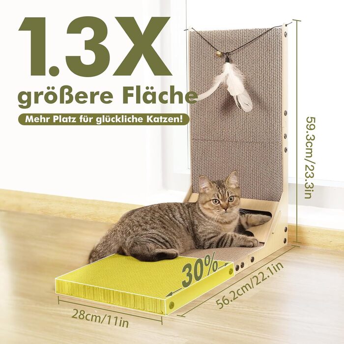 Когтеточка для котів Mora Pets, картонна когтеточка, збільшити, 59 см, когтеточки для котів, L-подібні когтеточки, високоякісні когтеточки з м&39ячиками, гофрований картон, когтеточки, меблі для котів, картонні когтеточки, розмір