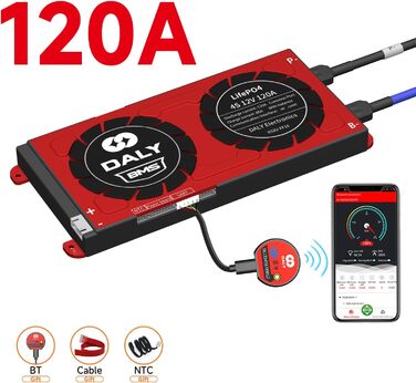 Батарея Захист Плата Система керування Батареєю з вирівнювальними кабелями та бездротовим модулем Bluetooth для літій-залізофосфату, 4 4S 12V 120A Bluetooth Smart PCB