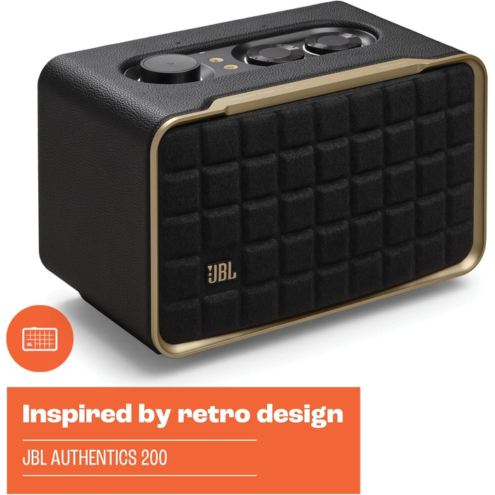 Розумна домашня колонка JBL Authentics 200 - Bluetooth-колонка з ретро-дизайном 70-х років - з Quadrex Grill, Google Assistant, Alexa, AirPlay та додатком JBL One - чорний