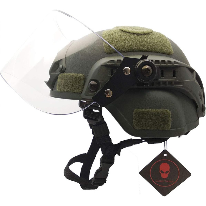 Тактичний шолом для страйкболу MICH 2000, військовий пейнтбол, з прозорим козирком, захисним щитком для обличчя, окулярами та бічною планкою, кріпленням для ПНВ, зеленого кольору