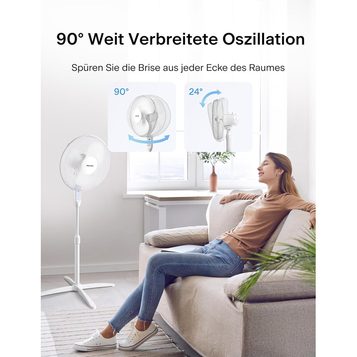 П'єдестальний вентилятор Pelonis, 16-дюймовий вентилятор безшумний з пультом дистанційного керування, регульований по висоті, 3 ре