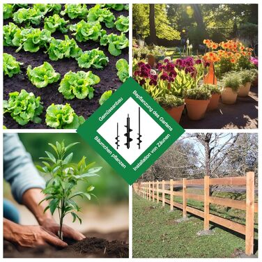 Буровий наконечник для акумуляторного шуруповерта 6x37см / 8x30см / 4x22см, садовий бур для дриля, бур для посадки цибулин з шестигранним хвостовиком 3/8, ручний бур для копання та посадки рослин 6 x 37 см / 8 x 30 см / 4 x 22 см