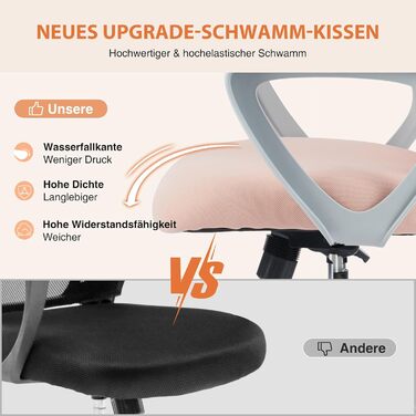 Ергономічне офісне крісло Sweetcrispy, стілець для роботи з поперековою опорою, регульована висота, офісне крісло з підлокітниками, підходить для офісу та спальні, сіро-рожеві фіксовані підлокітники